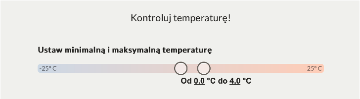 Ekran ustawiania minimalnej i maksymalnej temperatury — suwak zakresu od 0,0 do 4,0°C.